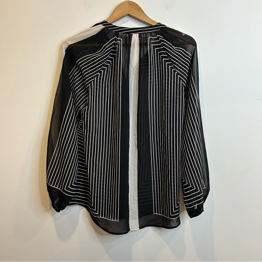 Laura Mixed Stripe Button-Down Sheer Blouse Black and White Pattern - Picture 13 of 13